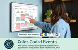Auto-synced, color-coded family events shown on the Skylight 27-inch smart wall calendar and mobile app.