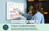 Auto-synced, color-coded family events shown on the Skylight 27-inch smart wall calendar and mobile app.