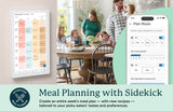 Woman planning weekly meals on the Skylight 27-inch digital family calendar with smart meal suggestions synced to a mobile app.