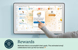 Skylight digital family calendar with kids’ goals and rewards displayed on a 27-inch screen with animated stars.
