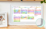 Color-coded weekly events organized on the Skylight 27-inch smart family calendar mounted on the wall.